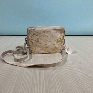 Royal Standard Cheyenne Speckled Metallic Hide Leather Crossbody Beige/Gold NWT